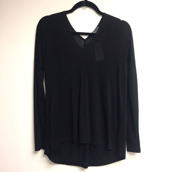 Vince Double V-Neck Long Sleeve Shirt Black XS - Picture 2 of 7